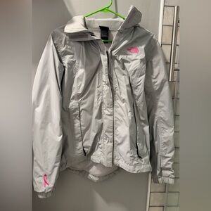 The North Face Gray Jacket with Pink Logo